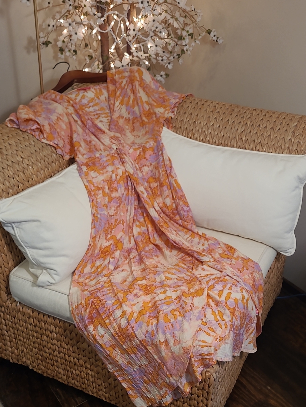 Colorful Wrinkled Gauze Wrap Dress